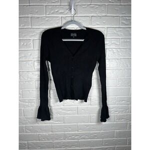 Major Label Group Sz L Ribbed‎ Bell Sleeve Cardigan Black Y2K Fairy Grunge Goth